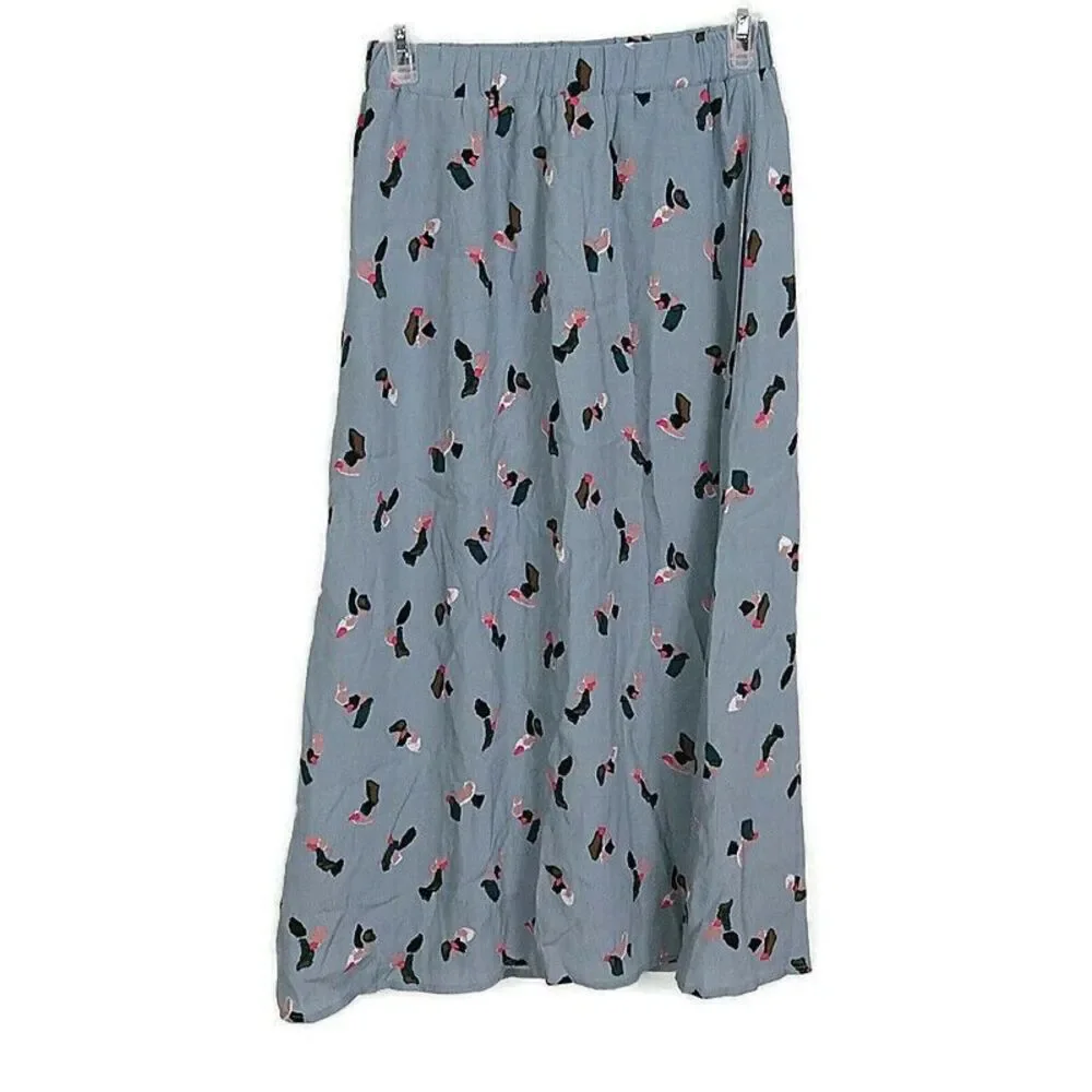 Mello‎ Day Womens sz XS Skirt Blue Printed Full Maxi Elastic Waist Pull On